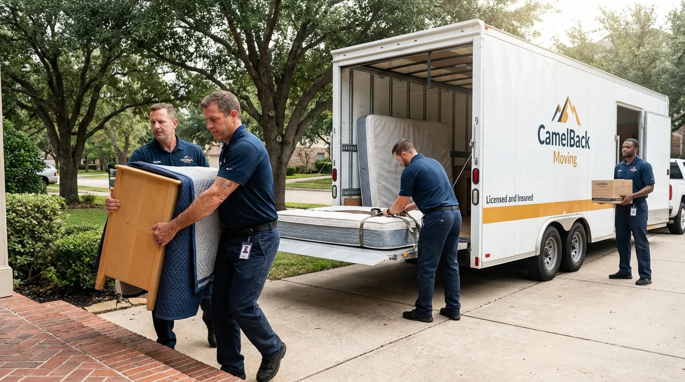 Crew loading residential truck for cross-state move from Hauppauge, NY