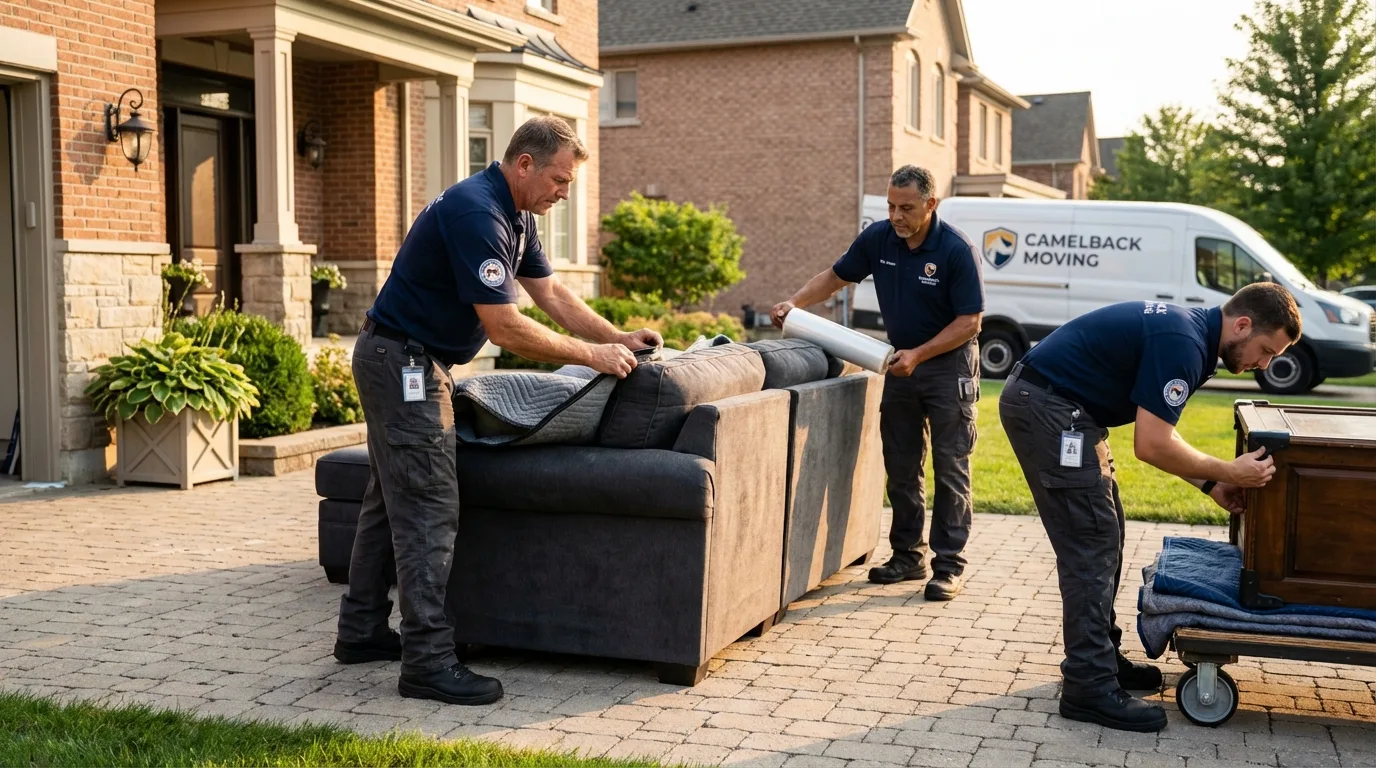 Large estate moving crew wrapping furniture in Hauppauge, NY